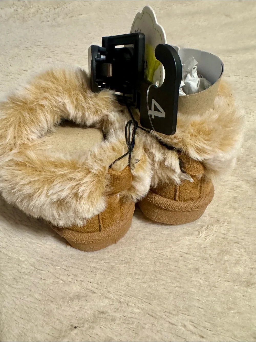Cozy Faux Fur Cuff Kids Boots - Tan